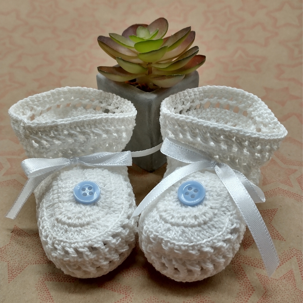 White Infant Boys Crocheted Booties